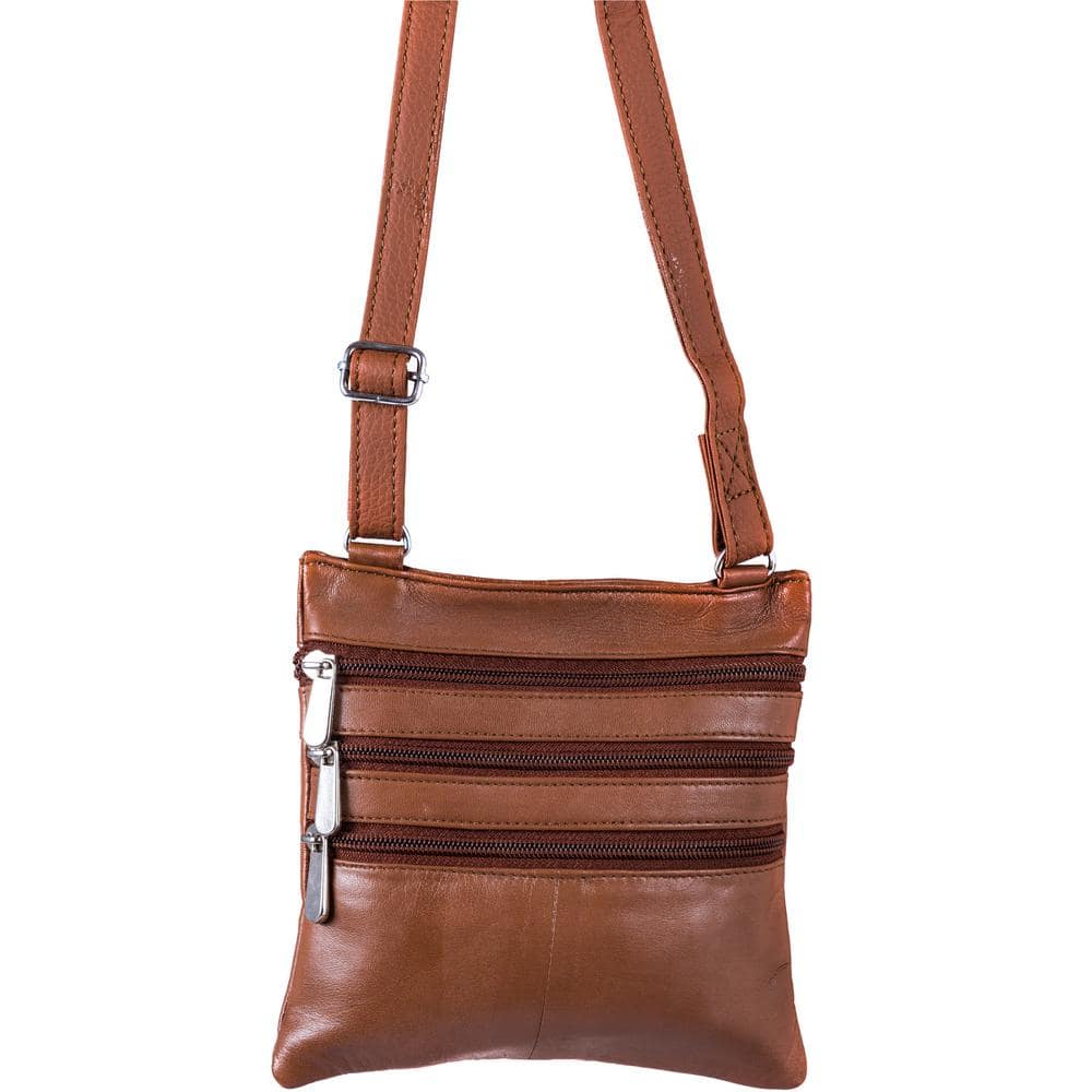 CHAMPS Champs Triple Zip Crossbody Tan Leather Tote Bag 1027TAN The