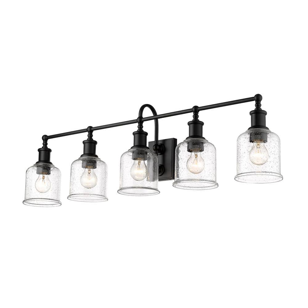 Matte Black Steel 5-Light Vanity with Clear Glass Shades