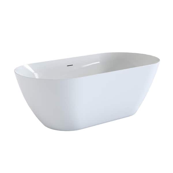 63 in. x 29.53 in. Deep Soaking Acrylic Freestanding Bathtub with Center Drain in Glossy White