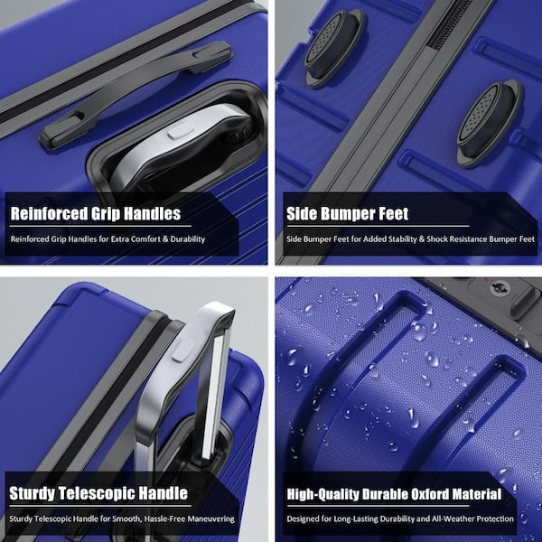 HONGGE 3-Piece Navy Luggage Sets Hard Shell Luggage Sets with