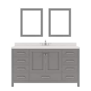 Caroline Avenue 60 in. W Bath Vanity in Gray with Quartz Vanity Top in White with White Basin and Mirror