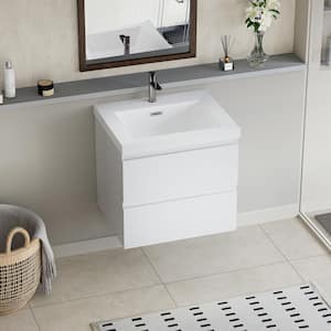 23-5/8 in. W x 19-3/4 in. D x 22-1/2 in. H Wall Mounted Floating Bathroom Vanity in White with White Basin Vanity Top
