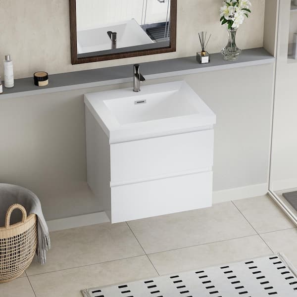 29-1/2 in. W x 19-3/4 in. D x 22-1/2 in. H Wall Mounted Floating Bathroom Vanity in White with White Basin Vanity Top