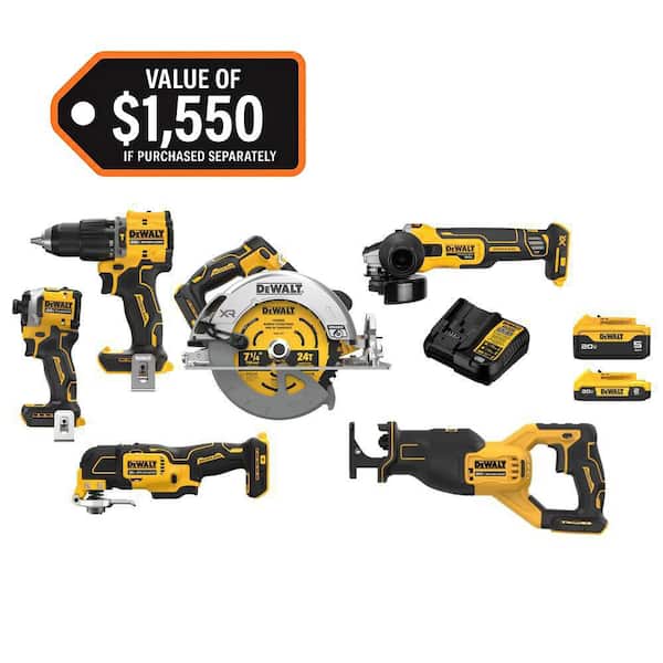 20V MAX Lithium-Ion Cordless 6-Tool Combo Kit with 5.0 Ah and 2.0 Ah Batteries and Charger