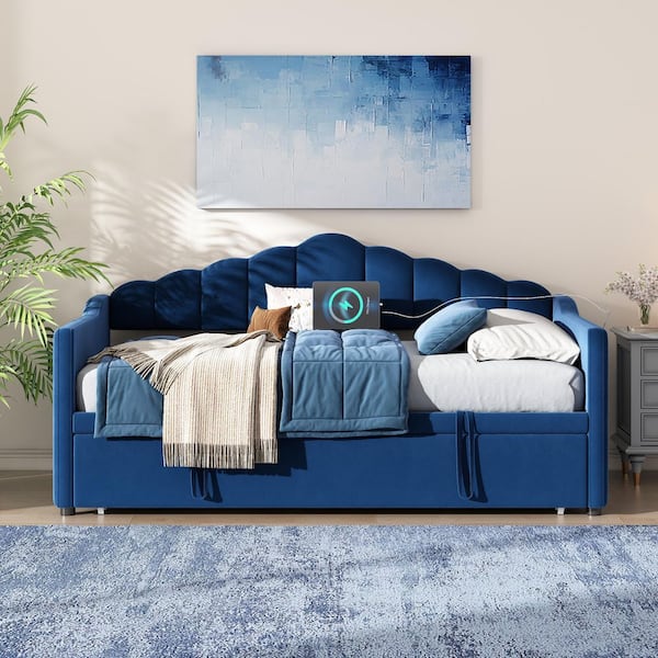 Harper & Bright Designs Blue Upholstered Twin Size Daybed with