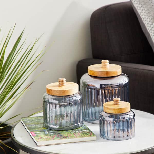 Novogratz Gray Glass Decorative Jars with Wood Lids (Set of 3