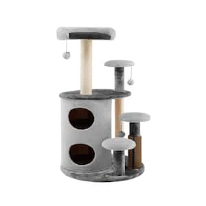 40 in. Cat Tree Tower Multi-level Activity Tree with 2-Tier Cat-Hole Condo in Gray