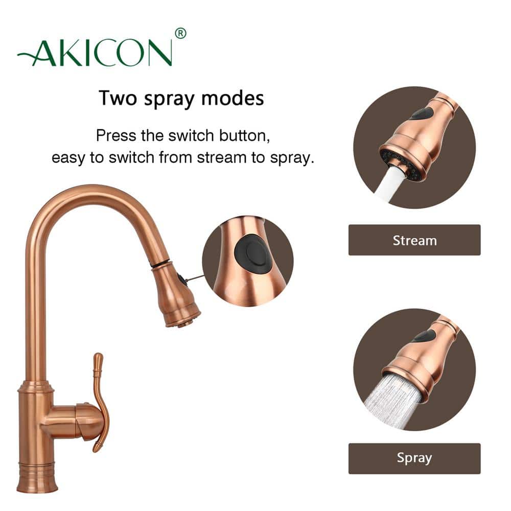 Copper Pull-Down Sprayer Kitchen Faucet with Lever Handle