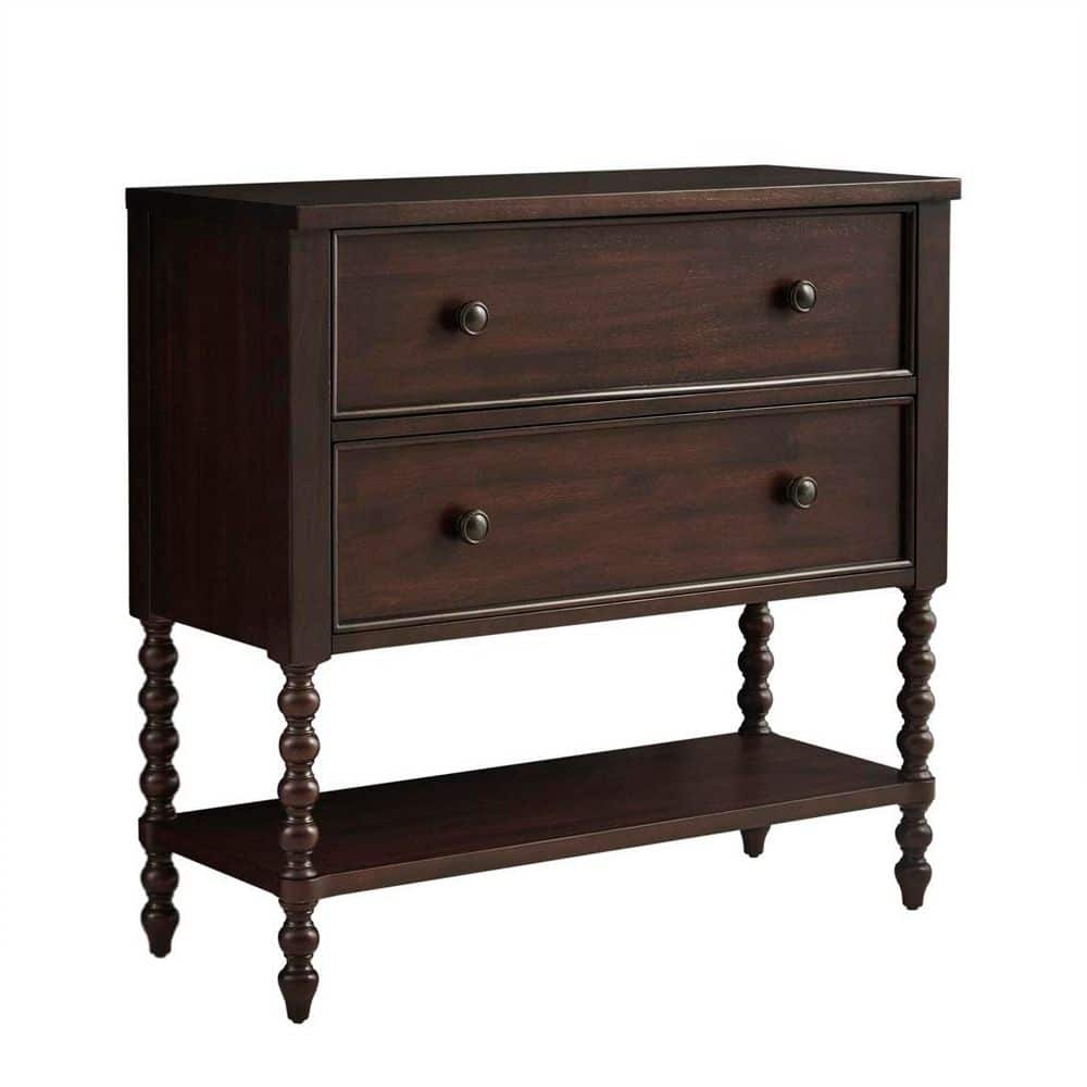 Traditional Morocco Brown 34.25 in. H 2-Drawer Accent Chest Cabinet with Shelf and Solid Wood Turned Legs price history on PriceWatchPro