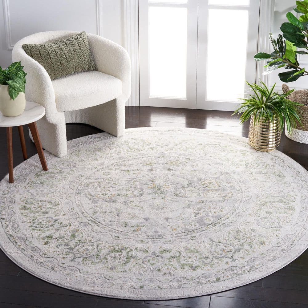 Palma 7 ft. x 7 ft. Round Beige/Green Distressed Border Area Rug price history on PriceWatchPro