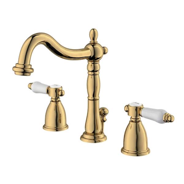 Victorian 8 in. Widespread 2-Handle Bathroom Faucet in Polished Brass