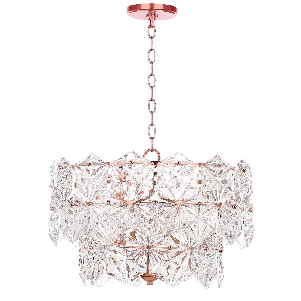 Contemporary Two-Tier Crystal and Copper Drum Pendant Light