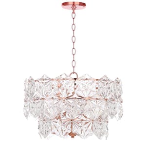 Sia 4-Light Clear/Copper Crystal Drum Hanging Pendant Lighting