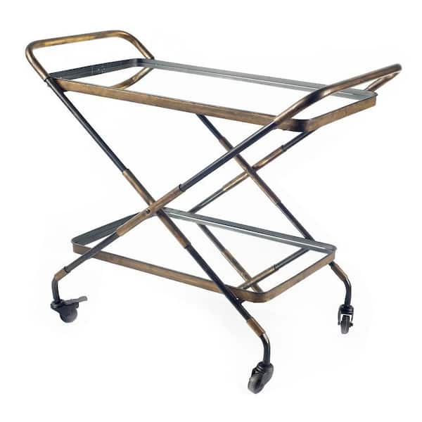 Mercana Charlize Gold Metal Frame 2-Tier with mirrored shelves Bar Cart