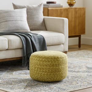 Entwined Yellow Modern 18 in. L x 18 in. W x 12 in. H Polyester Pouf
