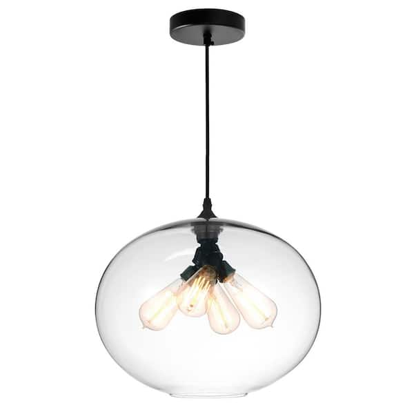 CWI Lighting Glass 4-Light Black Down Pendant Light with Clear Glass Shade