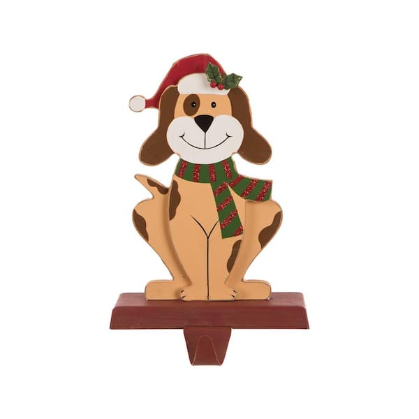 Glitzhome 7.76 in. H Wooden Metal Christmas Stocking Holder Dog ...