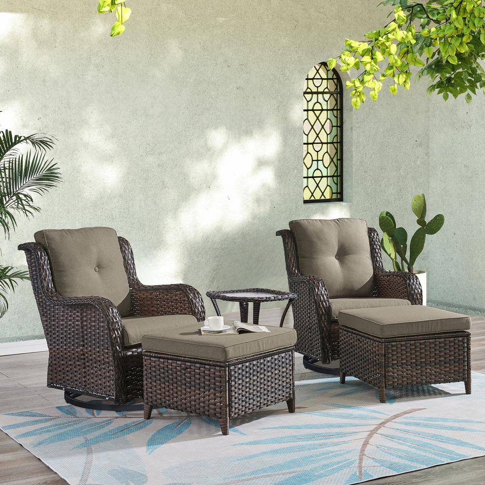 ArcoBay 5-Piece Brown Wicker Outdoor Rocking Swivel Chairs Patio Conversation Set with Gray Cushions and Ottomans price history on PriceWatchPro