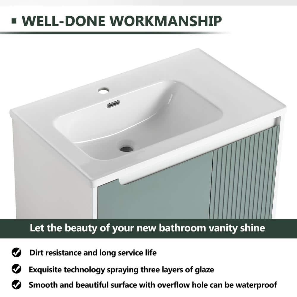 Mint Green Plywood Floating Single Sink Vanity with White Ceramic Top