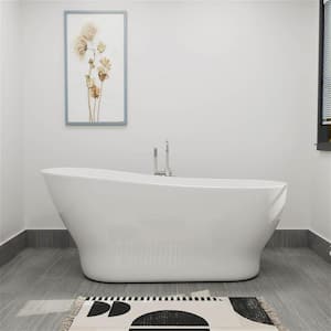 AcryliBS 59 in. Acrylic Flatbottom Freestanding Non-Whirlpool Bathtub Soaking Oval Bathtub in White