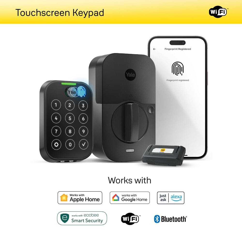 Black Suede Wi-Fi Bluetooth Electronic Deadbolt with Biometric Keypad