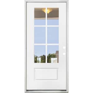 32 in. x 80 in. Legacy Series 6 Lite 3/4 Lite Clear Glass Left Hand Inswing White Primed Fiberglass Prehung Front Door