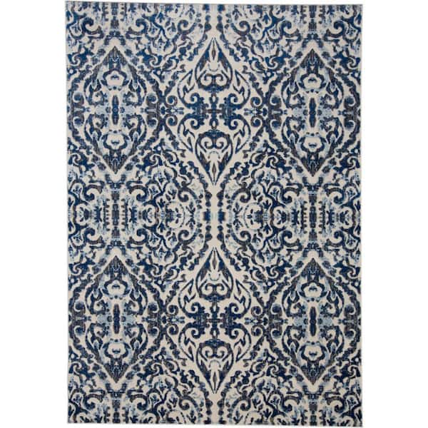 HomeRoots Blue and Ivory 7 ft. x 10 ft. Floral Area Rug