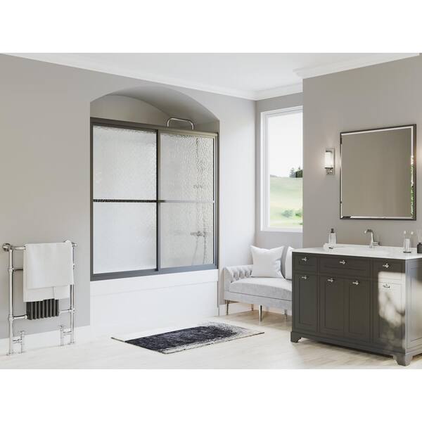 Coastal Shower Doors Paragon 48 in. to 49.5 in. x 58 in. Framed Sliding Tub Door with Towel Bar in Matte Black and Obscure Glass
