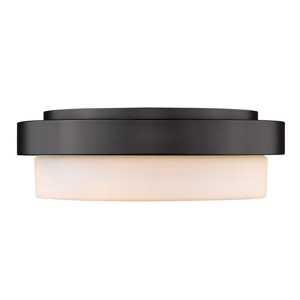 Transitional Matte Black 13" Opal Glass Drum Flush Mount