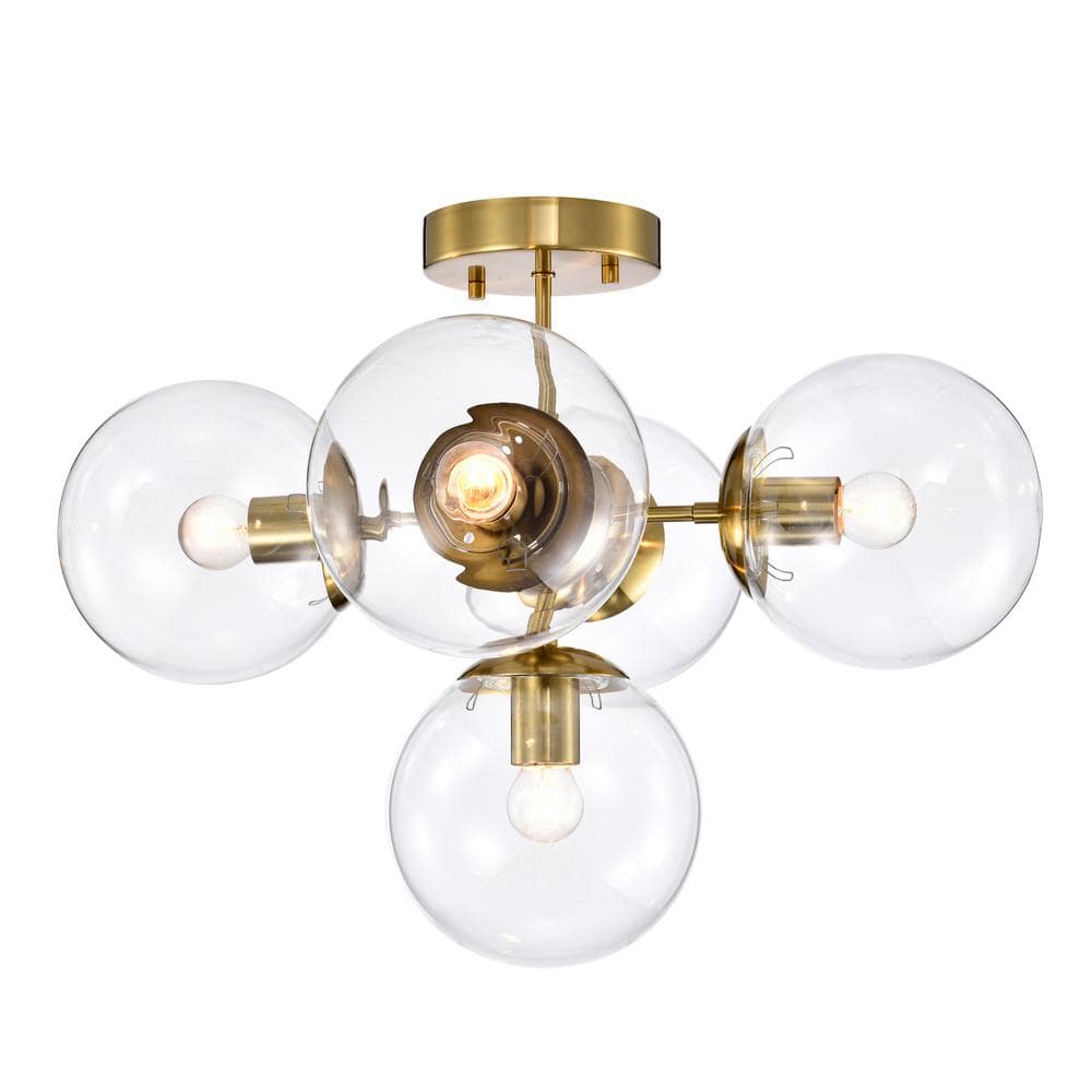 Modern Polished Gold 5-Light Globe Semi-Flush Mount Ceiling Light