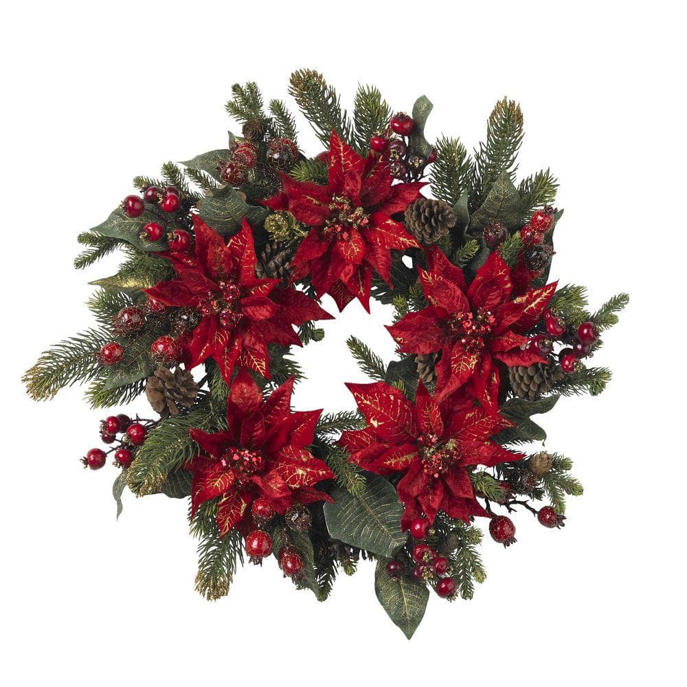24" Red and Green Artificial Pine Cone Christmas Wreath