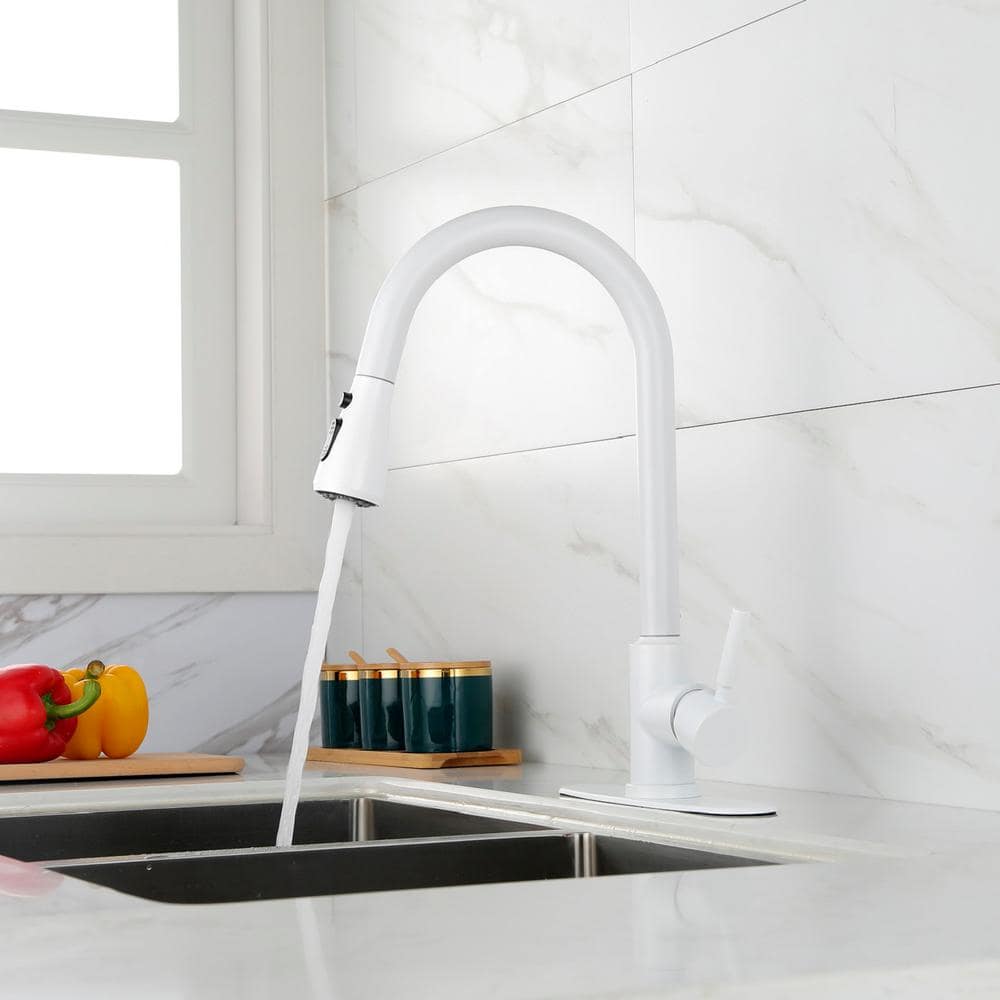 White Stainless Steel Pull Down Kitchen Faucet with Touch Activation