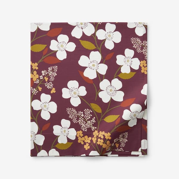 The Company Store Company Cotton Adley Floral Plum Cotton Percale Queen Flat Sheet