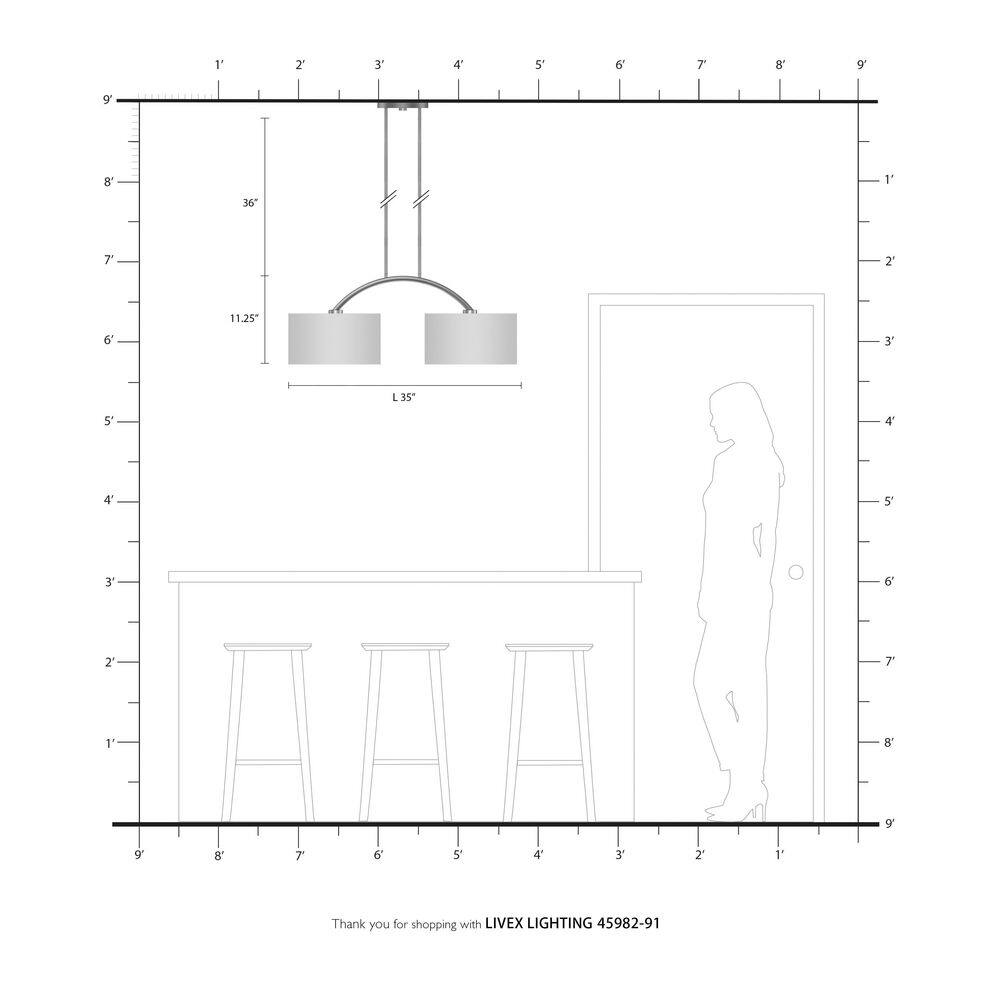 Elegant Brushed Nickel 2-Light Linear Chandelier with Off-White Drum Shades