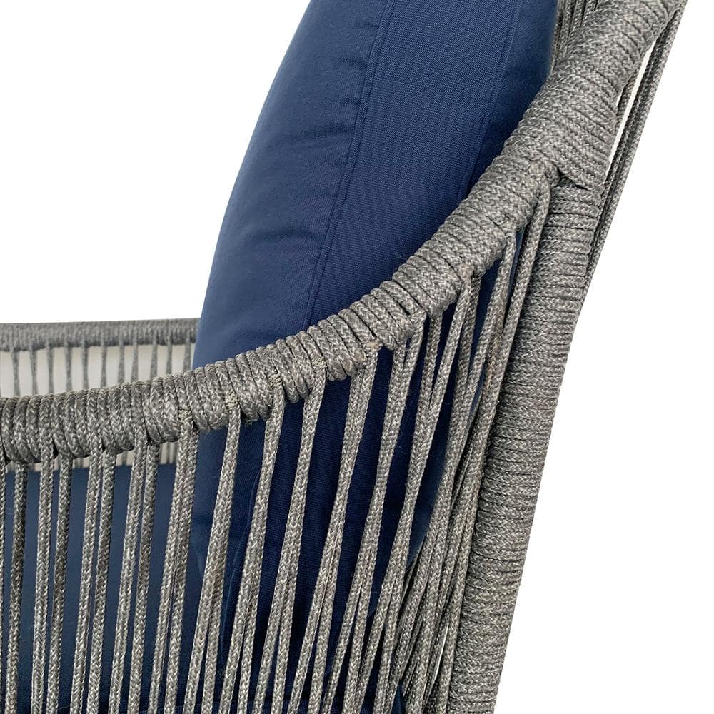 Navy Cushioned Acacia Wood Rope Patio Chair Set