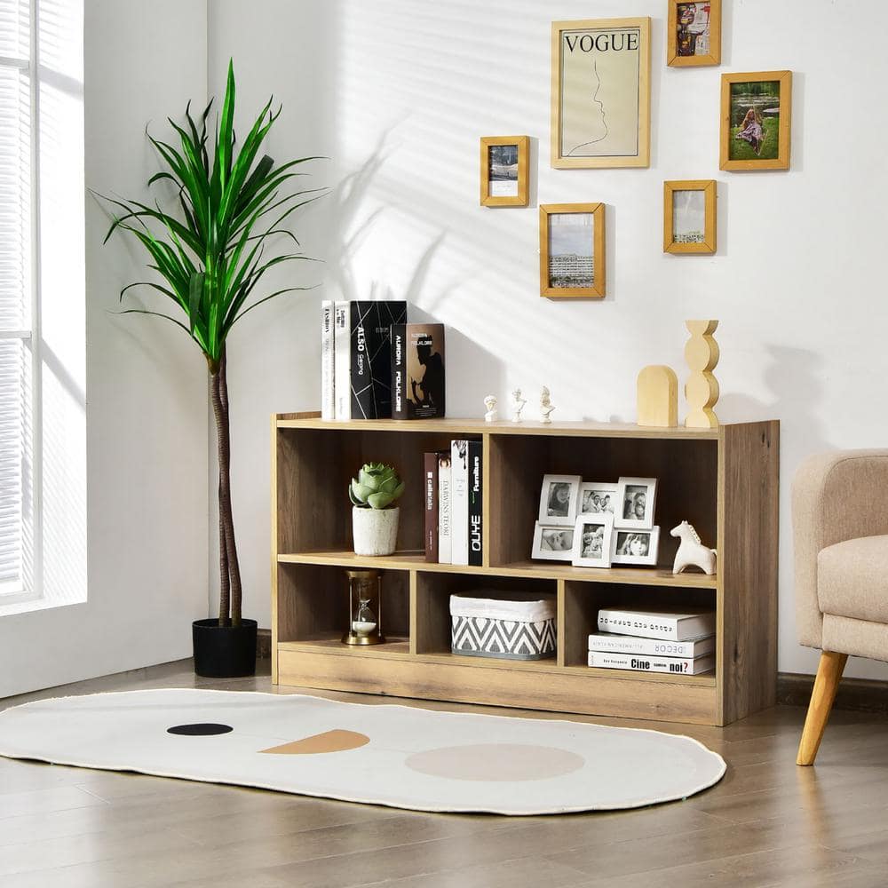 24 in. Brown Wooden 5 Shelf Children Storage Cabinet Bookcase Toy Storage Kids Rooms Classroom - thumbnail 10