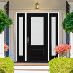 Legacy 68 in. W. x 80 in. 3/4 Lite Rain Glass RHIS Primed Black Finish Fiberglass Prehung Front Door with Db. 14 in. SL