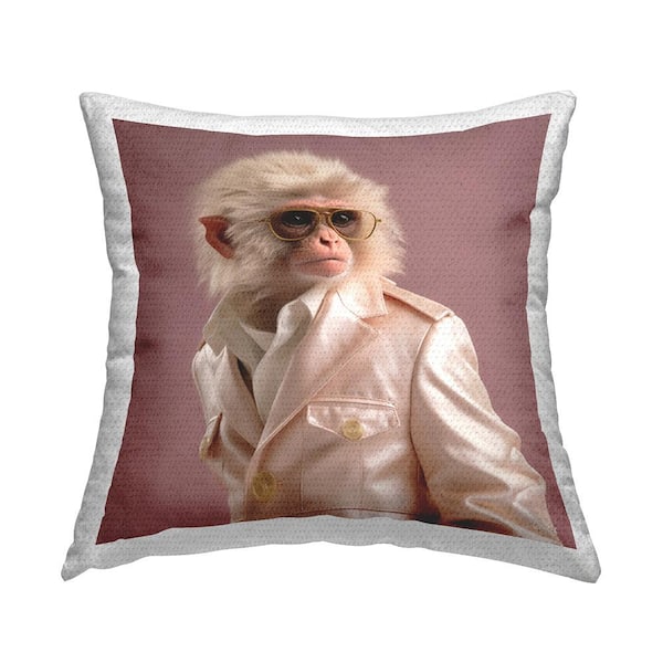 Monkey in Glam Suit Pink Square Outdoor Throw Pillow
