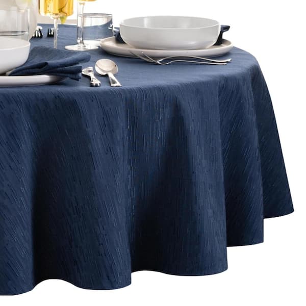 Threadmade Home Continental Solid Texture Water Resistant Tablecloth, Navy - 90"W x 90"L Round