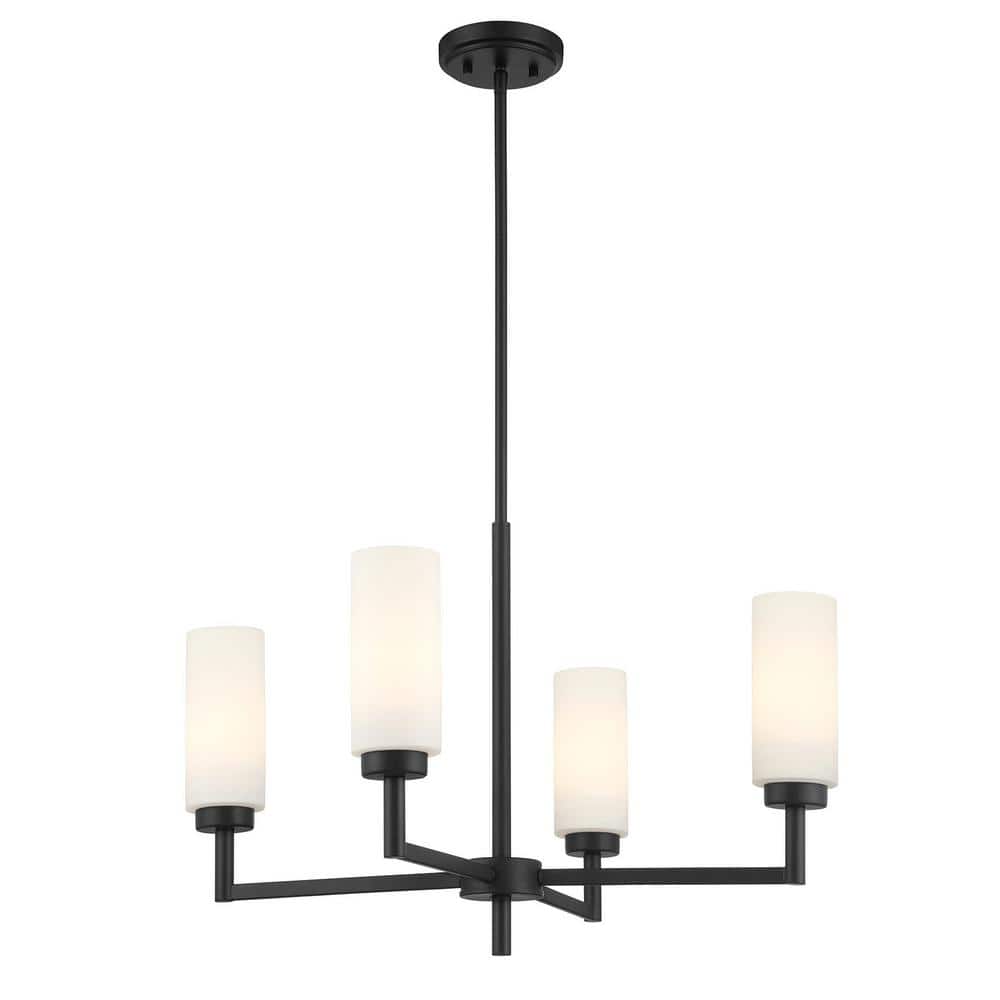 26 in. W x 17 in. H 4-Light Matte Black Contemporary Chandelier with White Opal Glass Shades price history on PriceWatchPro
