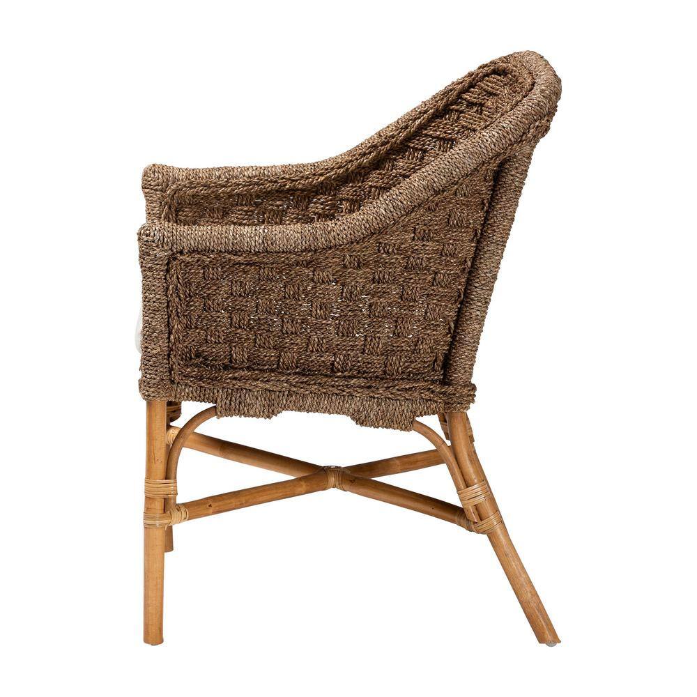 Handcrafted Brown Rattan and Seagrass Accent Chair with Cushion