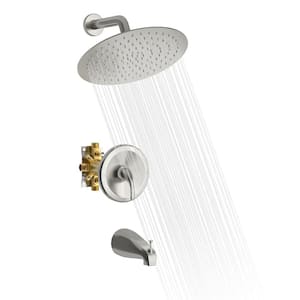 2-Spray Wall Mount Rain Shower Head with Waterfall Tub Spout 1.8 GPM Shower Faucet in Brushed Nickel (Valve Included)