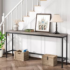 Catalin 70.8 in Gray 37.4 in Standard Rectangle Engineered Wood Console Table Sofa Table for Living Room