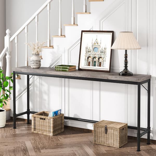 Tribesigns Catalin 70.8 in Gray 37.4 in Standard Rectangle Engineered Wood Console Table Sofa Table for Living Room