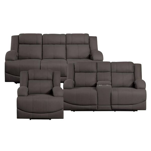 Lazzara Darcel 81.5 in. W Straight Arm Microfiber Rectangle Power Reclining Sofa Set in Chocolate, 3-Piece