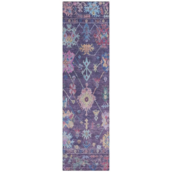Chantille Machine Washable Indoor/Outdoor Abstract ACN2234 Eggplant 2 ft. 3 in. x 7 ft. 6 in. Runner Rug