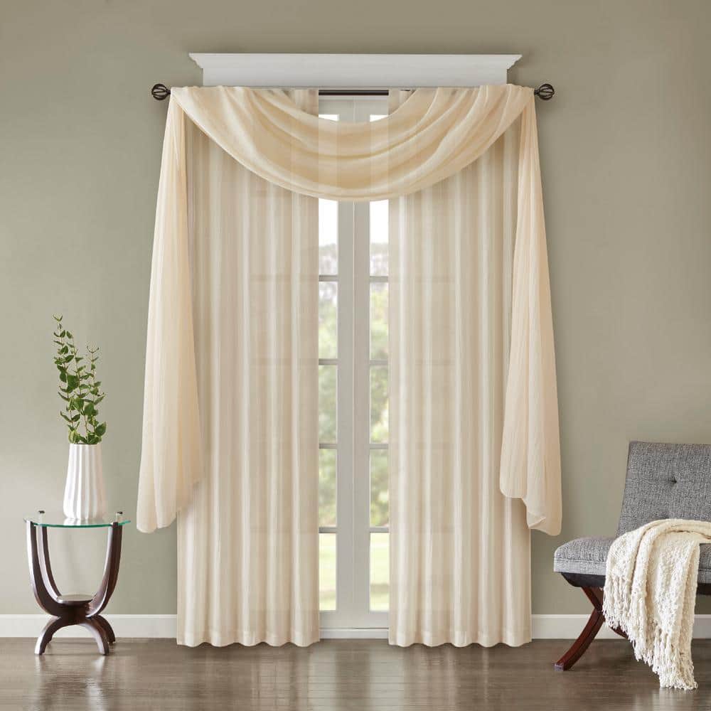 Harper Cream Crushed Sheer Window Scarf, 42" x 144"