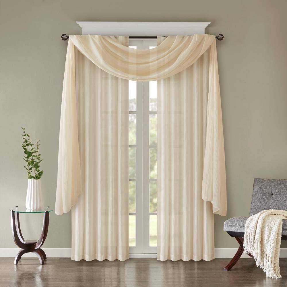 Cream 216" Crushed Sheer Window Scarf with Tabs