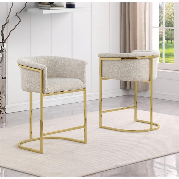 Best Quality Furniture Luke 30 in. Cream Low Back Metal Frame Gold Chrome Base Barstool (Set of 2)