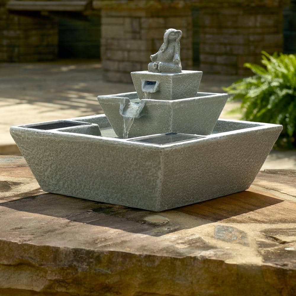 Zen Elephant Solar Powered Concrete Cascading Fountain